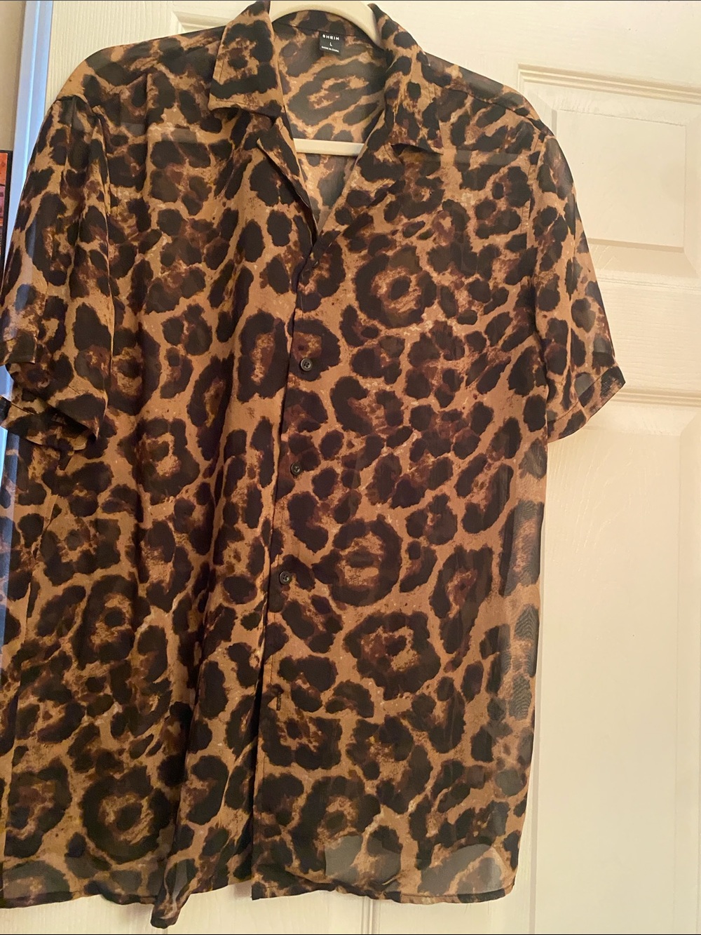 SHEIN Brown and Black Leopard Print Short Sleeve Shirt